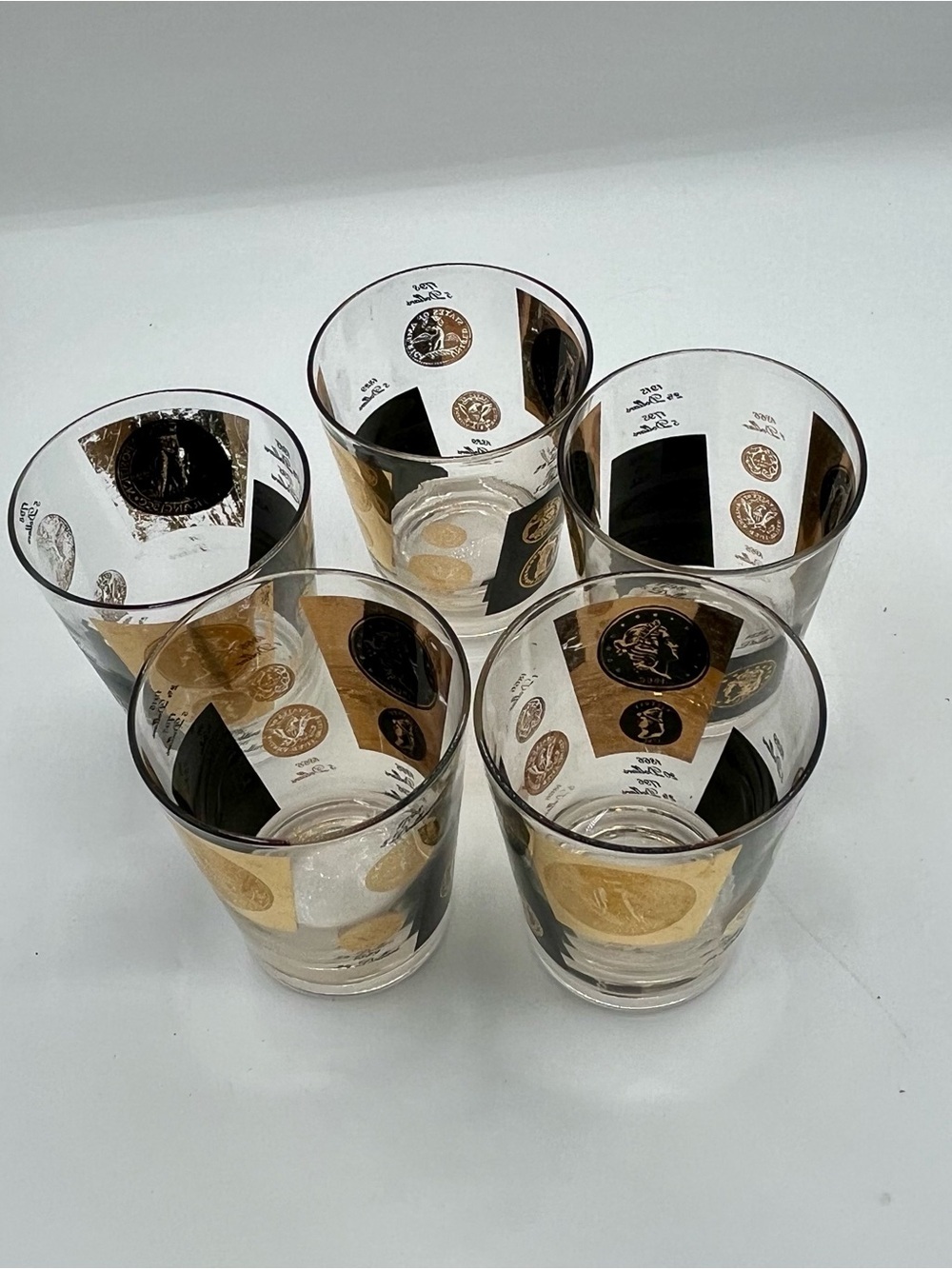 mid century cera us gold coin glasses Set Of 5 - Picture 11 of 13